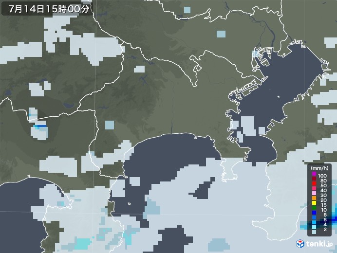 神奈川県の雨雲レーダー(2020年07月14日)