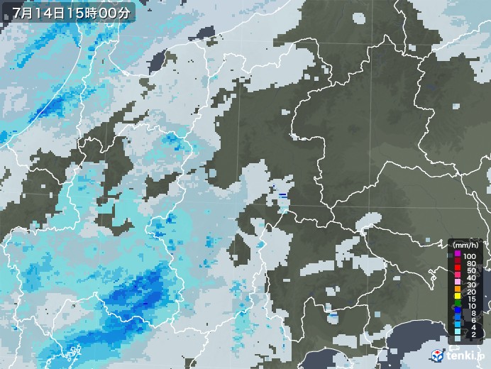 長野県の雨雲レーダー(2020年07月14日)