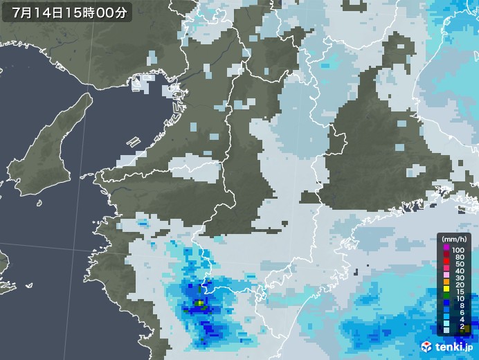 奈良県の雨雲レーダー(2020年07月14日)
