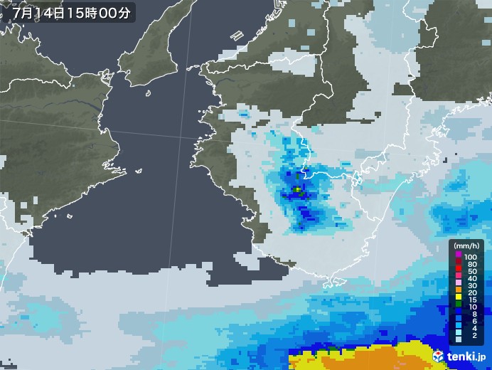 和歌山県の雨雲レーダー(2020年07月14日)