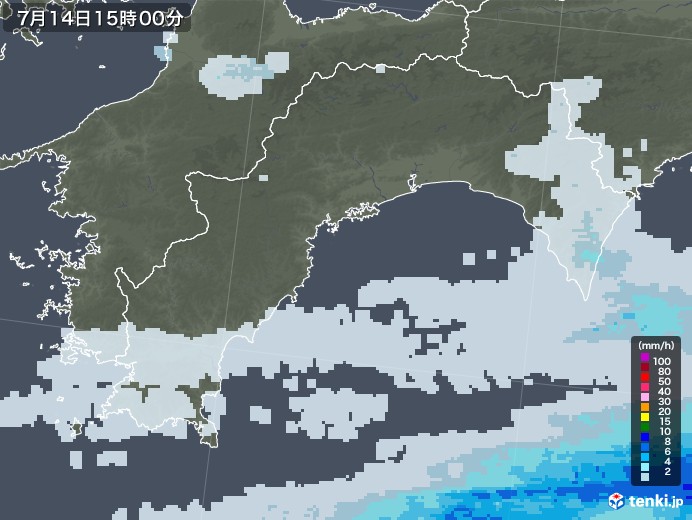 高知県の雨雲レーダー(2020年07月14日)