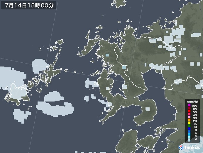 長崎県の雨雲レーダー(2020年07月14日)
