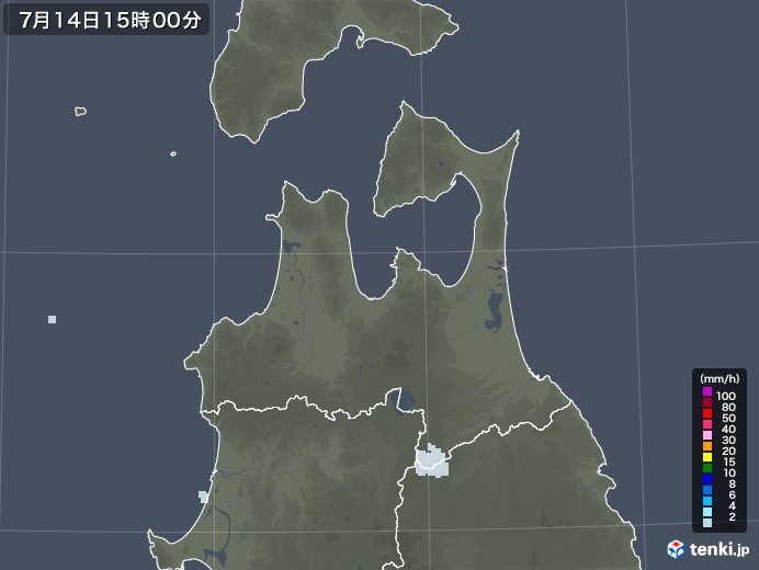青森県の雨雲レーダー(2020年07月14日)