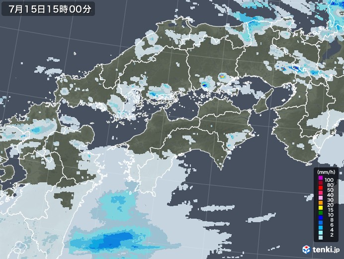 四国地方の雨雲レーダー(2020年07月15日)