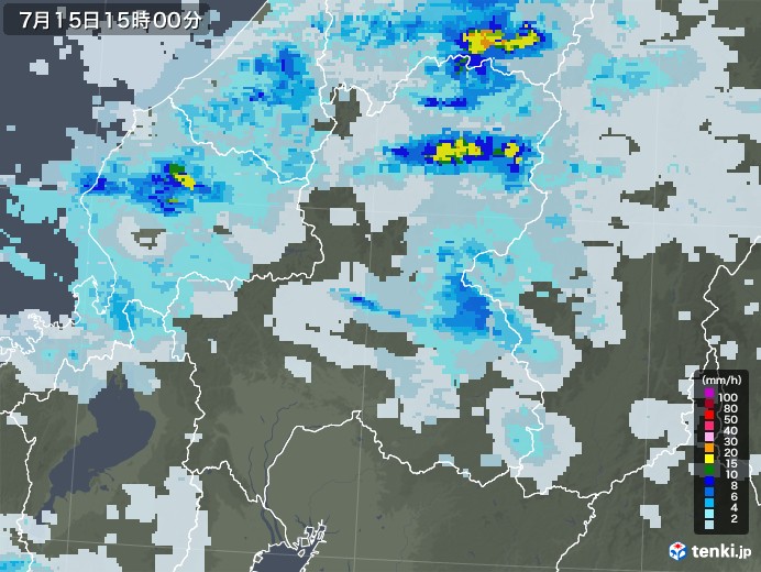 岐阜県の雨雲レーダー(2020年07月15日)