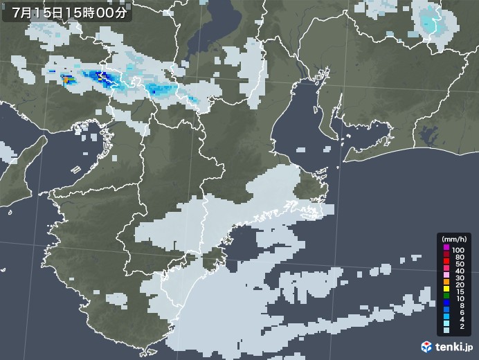 三重県の雨雲レーダー(2020年07月15日)