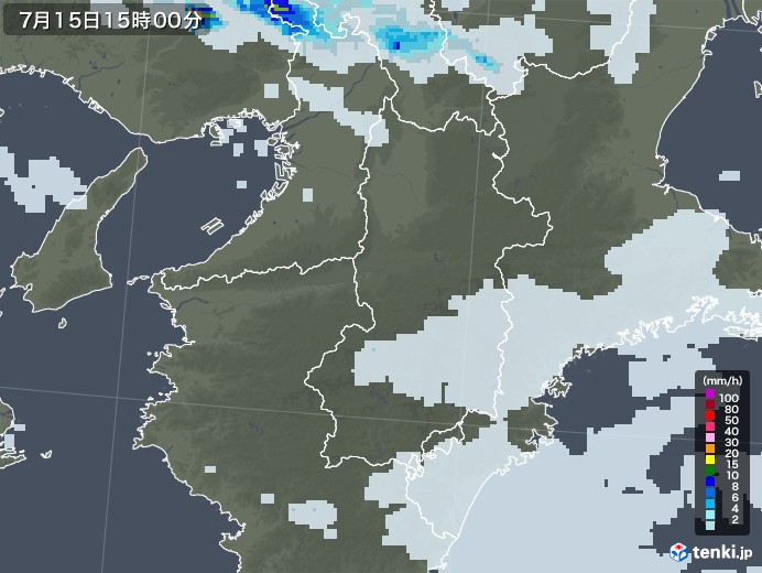奈良県の雨雲レーダー(2020年07月15日)