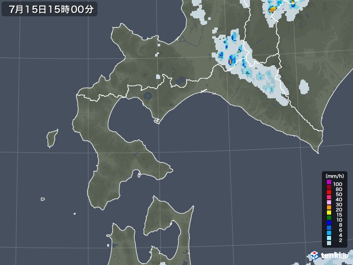 道南の雨雲レーダー(2020年07月15日)