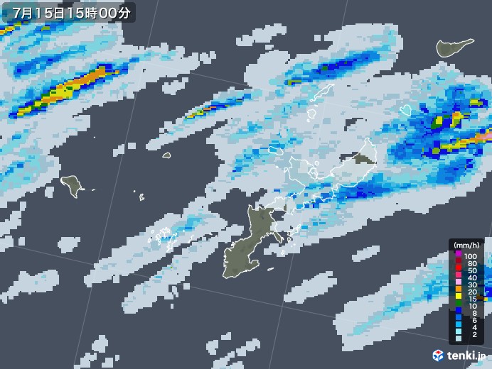 沖縄県の雨雲レーダー(2020年07月15日)