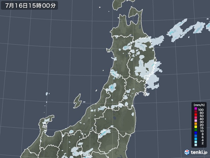 東北地方の雨雲レーダー(2020年07月16日)