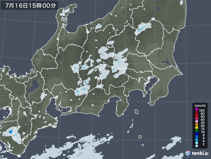 関東・甲信地方の雨雲レーダー(2020年07月16日)