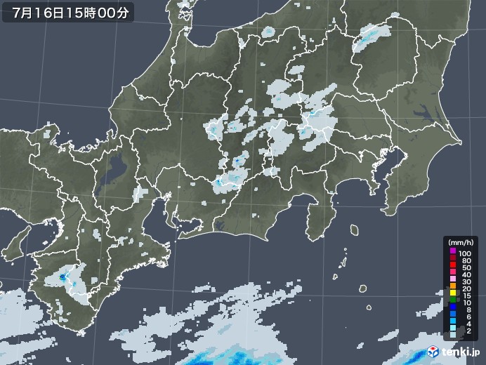 東海地方の雨雲レーダー(2020年07月16日)