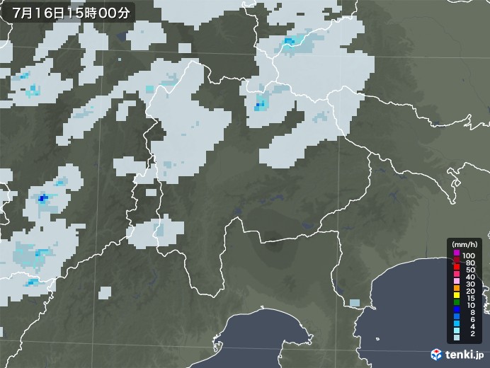 山梨県の雨雲レーダー(2020年07月16日)