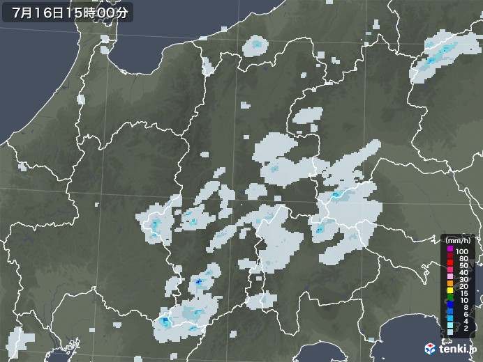 長野県の雨雲レーダー(2020年07月16日)