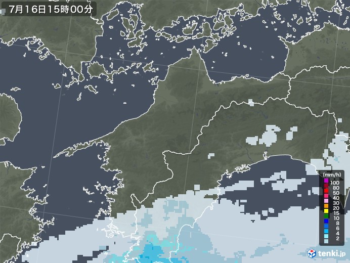 愛媛県の雨雲レーダー(2020年07月16日)