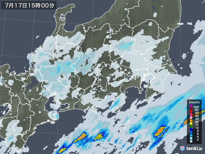 関東・甲信地方の雨雲レーダー(2020年07月17日)