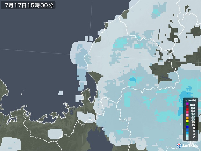 福井県の雨雲レーダー(2020年07月17日)