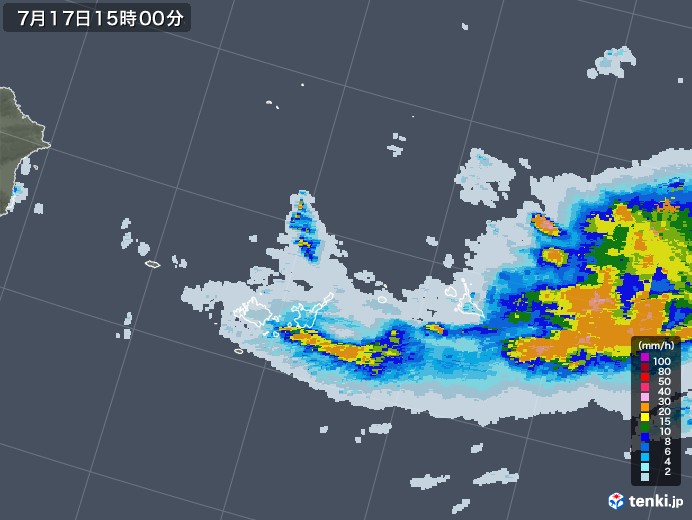 宮古・石垣・与那国(沖縄県)の雨雲レーダー(2020年07月17日)