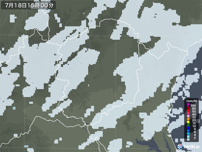 栃木県の雨雲レーダー(2020年07月18日)