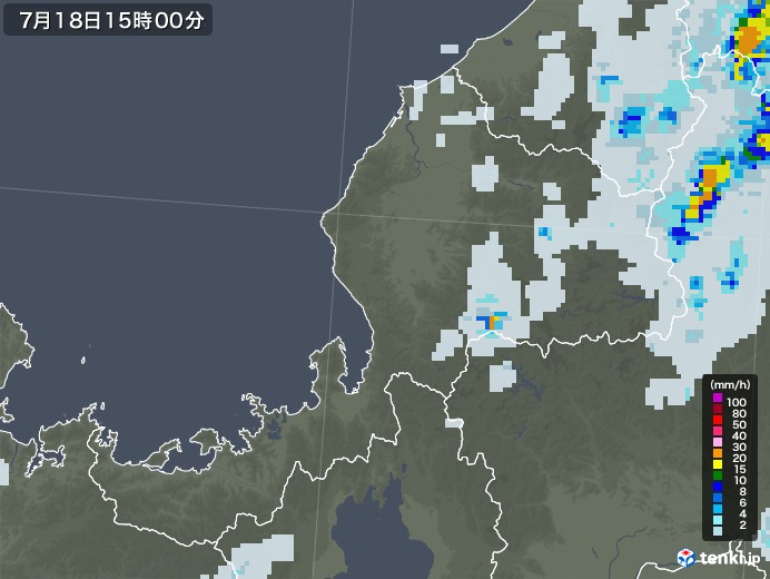 福井県の雨雲レーダー(2020年07月18日)