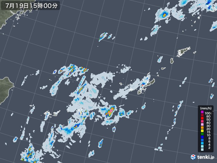 沖縄地方の雨雲レーダー(2020年07月19日)