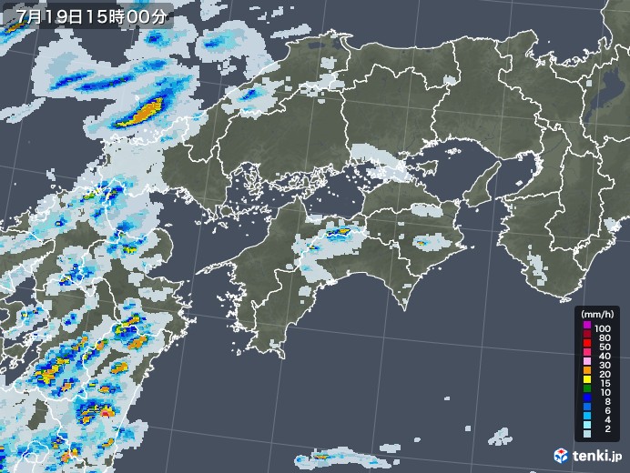 四国地方の雨雲レーダー(2020年07月19日)