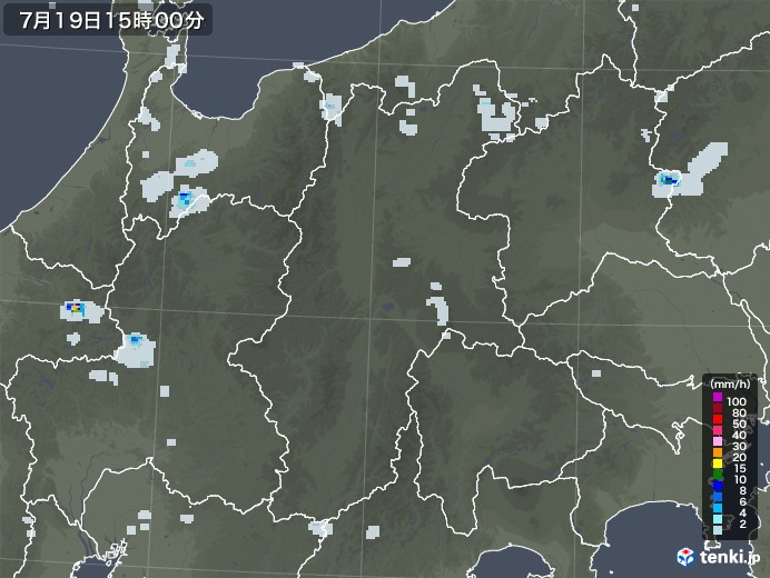 長野県の雨雲レーダー(2020年07月19日)