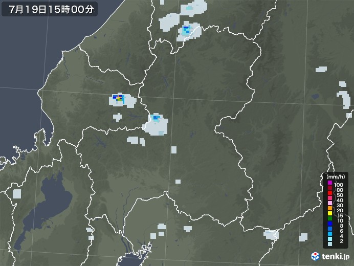 岐阜県の雨雲レーダー(2020年07月19日)