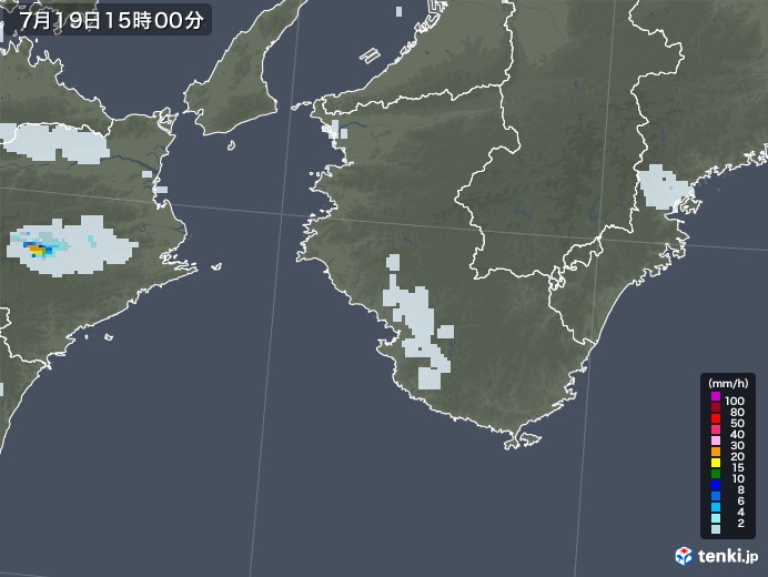 和歌山県の雨雲レーダー(2020年07月19日)