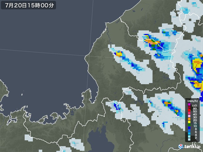 福井県の雨雲レーダー(2020年07月20日)