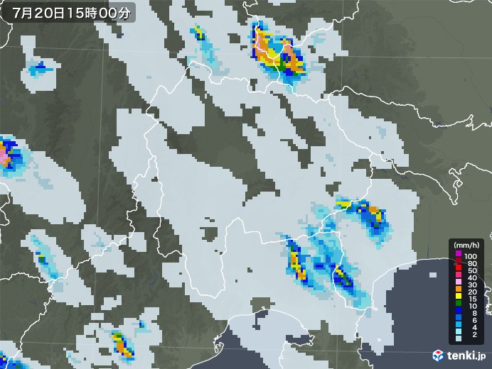 山梨県の雨雲レーダー(2020年07月20日)