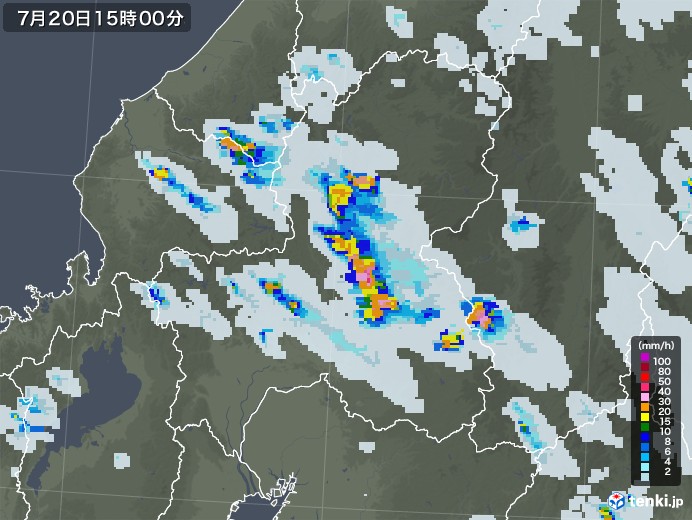 岐阜県の雨雲レーダー(2020年07月20日)
