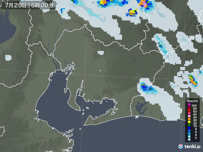 愛知県の雨雲レーダー(2020年07月20日)