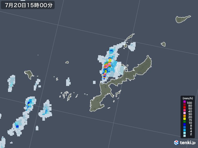 沖縄県の雨雲レーダー(2020年07月20日)