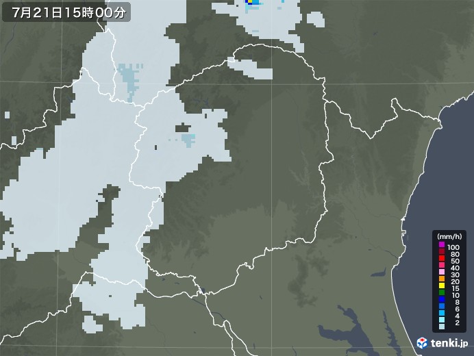 栃木県の雨雲レーダー(2020年07月21日)