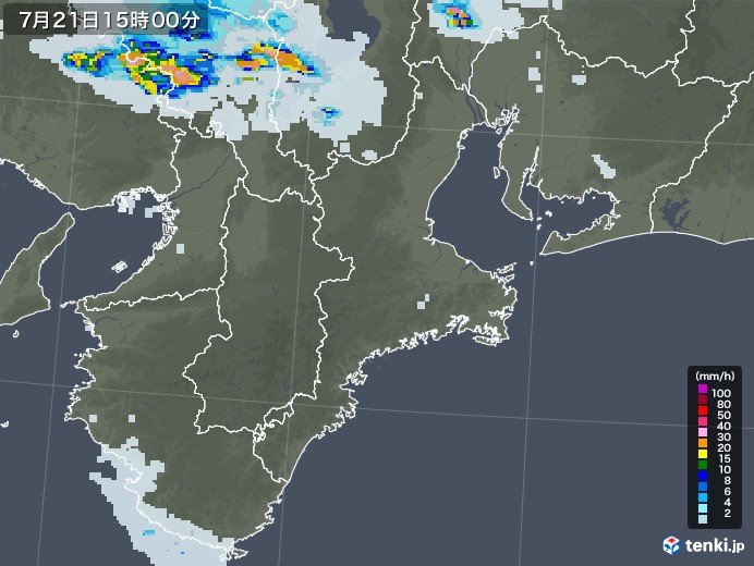 三重県の雨雲レーダー(2020年07月21日)