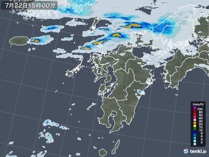 九州地方の雨雲レーダー(2020年07月22日)