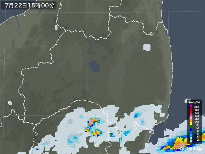福島県の雨雲レーダー(2020年07月22日)
