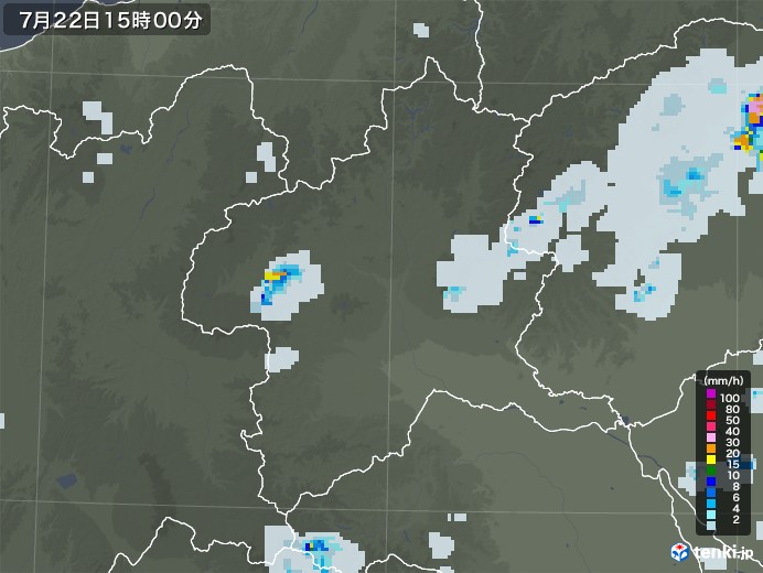 群馬県の雨雲レーダー(2020年07月22日)