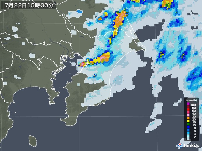 千葉県の雨雲レーダー(2020年07月22日)