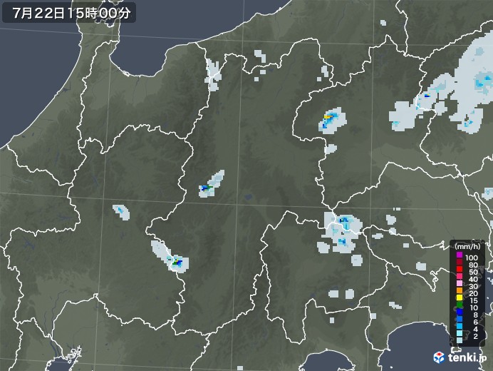 長野県の雨雲レーダー(2020年07月22日)