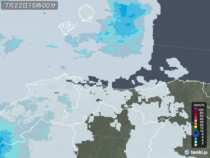 鳥取県の雨雲レーダー(2020年07月22日)