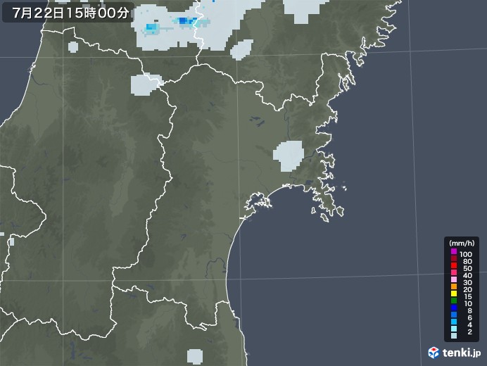宮城県の雨雲レーダー(2020年07月22日)