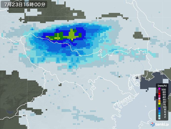 東京都の雨雲レーダー(2020年07月23日)