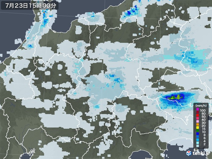 長野県の雨雲レーダー(2020年07月23日)