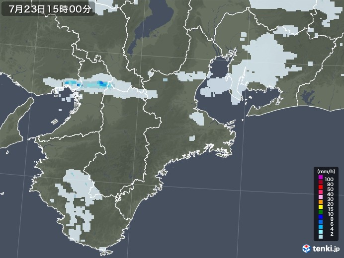 三重県の雨雲レーダー(2020年07月23日)