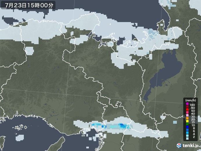 京都府の雨雲レーダー(2020年07月23日)