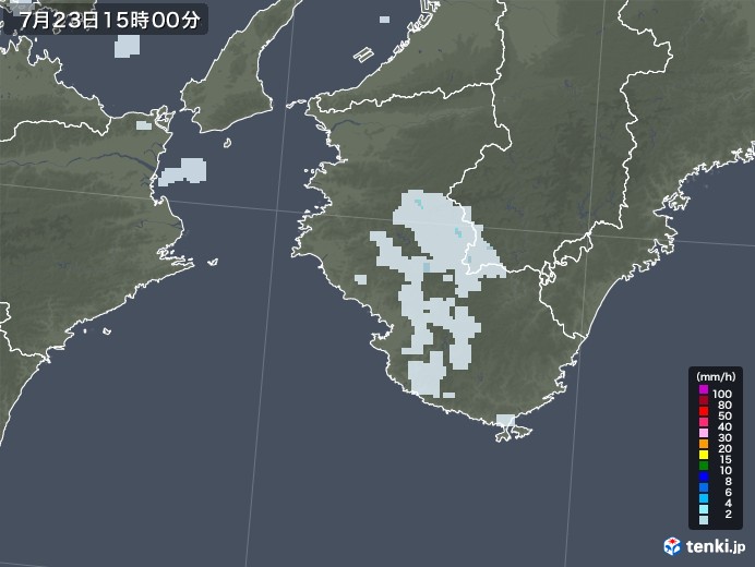 和歌山県の雨雲レーダー(2020年07月23日)