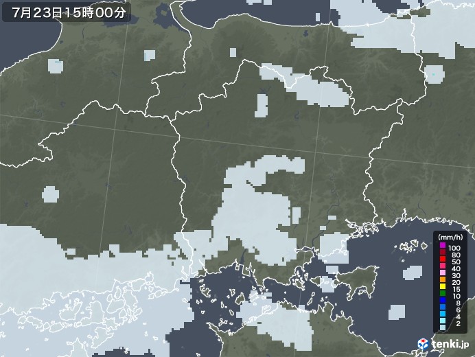 岡山県の雨雲レーダー(2020年07月23日)