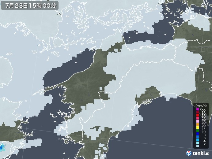 愛媛県の雨雲レーダー(2020年07月23日)